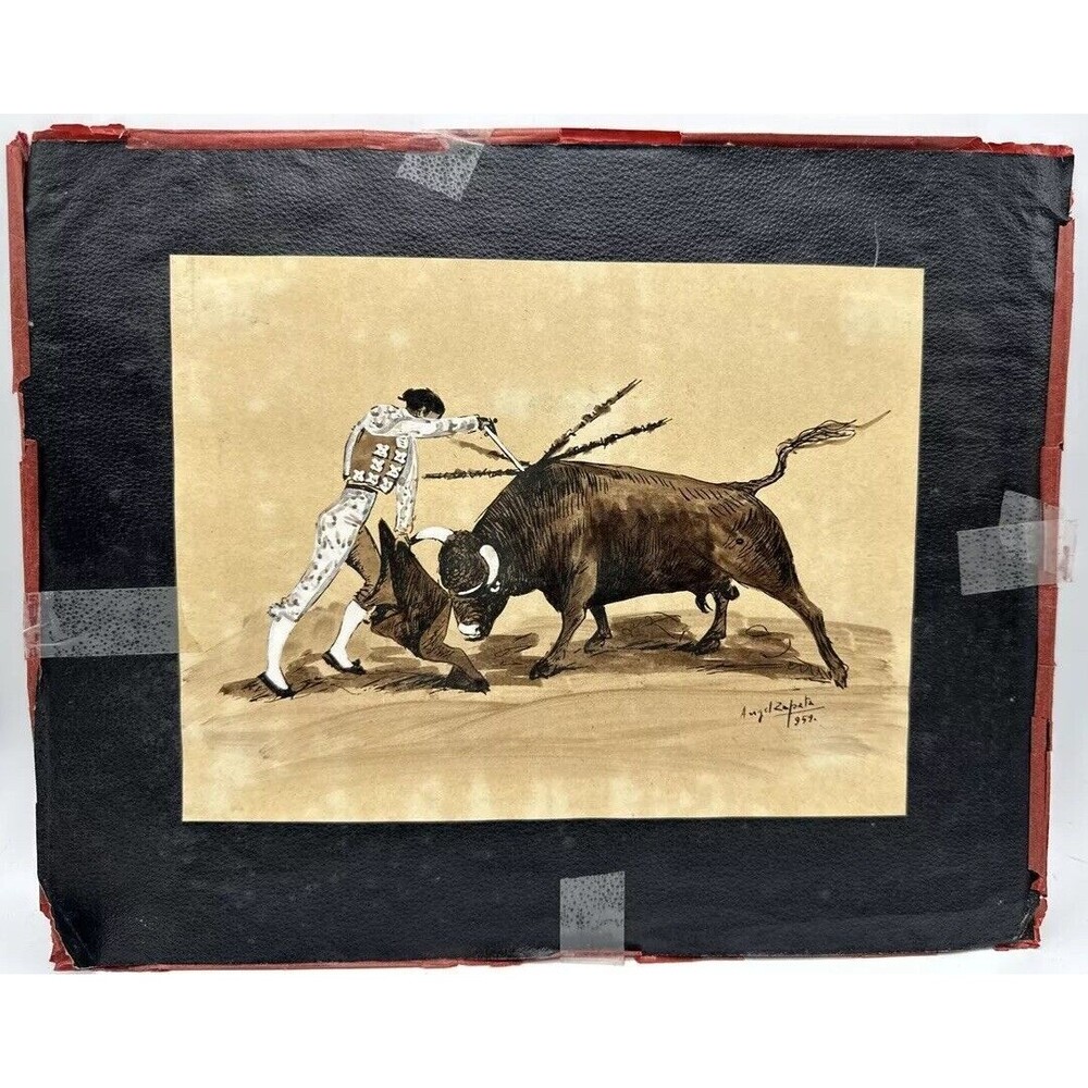 Angel Zapata Bull Fighter Watercolor Sepia Drawing 1959 Signed Bullfighting (#3)